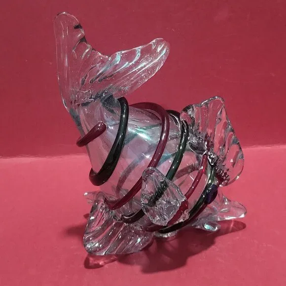 Decorative Fish Sculpture Blown Glass Colorless Red Green Colored Foil Fusions